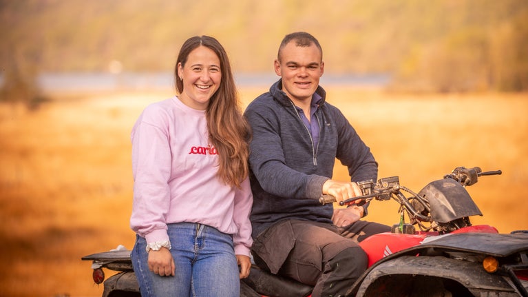 Sara Jenkins and Ioan Jones, winners of Our Dream Farm with Matt Baker, on their farm in Eryri